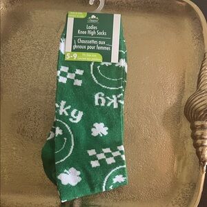 #1209=Green and White Knee High Socks